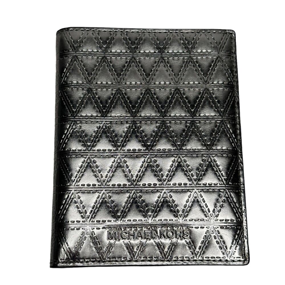 Michael Kors Passport Holder Travel Wallet Silver Embossed - Rare!
